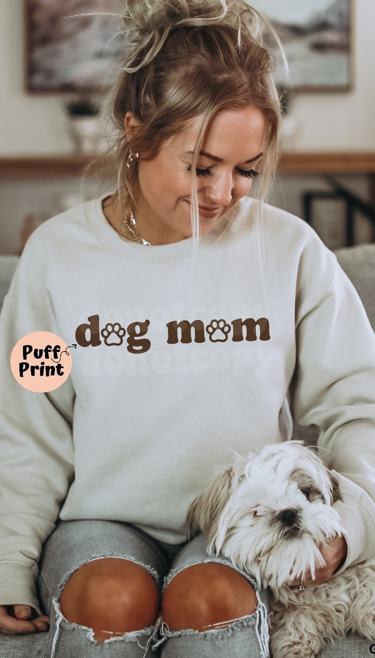 Dog Mom Puff Print Brown Ink